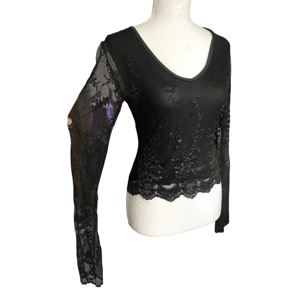 Vintage Ann Ferriday 90s Y2k Black Lace Sheer Top Whimsigoth Fairy Grunge Witchy - Picture 6 of 14